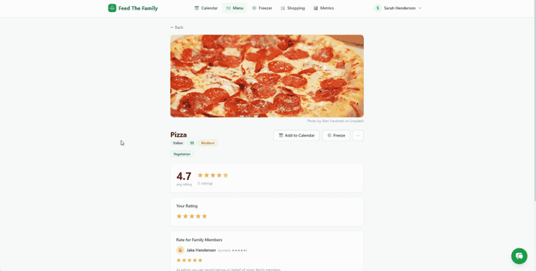 The recipe import screen showing a photo of a recipe card being converted into a structured recipe